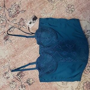 Sincerely Jules Jade Green Satin and Lace Corset Cami Bustier Crop Top - Size L